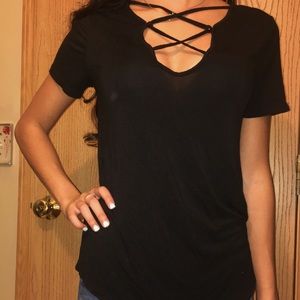 Women’s black lace up shirt